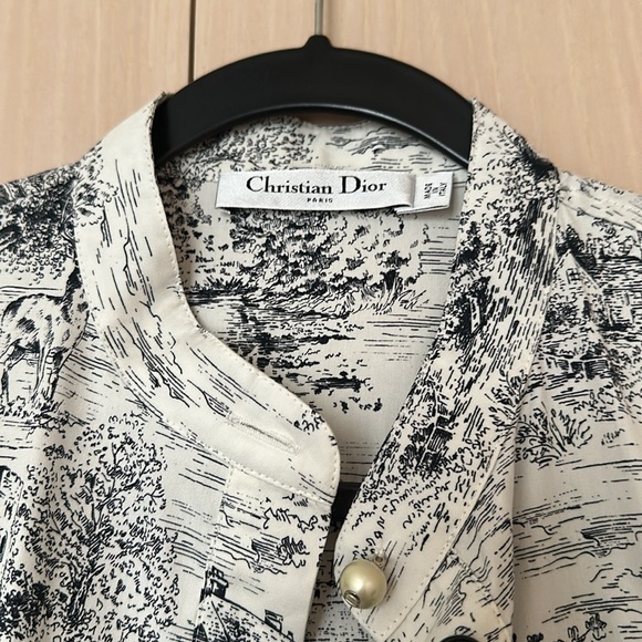 Dior mid-length shirtdress white cotton and silk toile de jouy